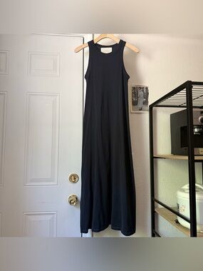 STUDIO NICHOLSON navy blue cotton crew neck sleeveless midi tee t-shirt dress